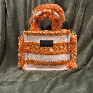 Sorena Orange & Cream Textured Fringe Crossbody Tote